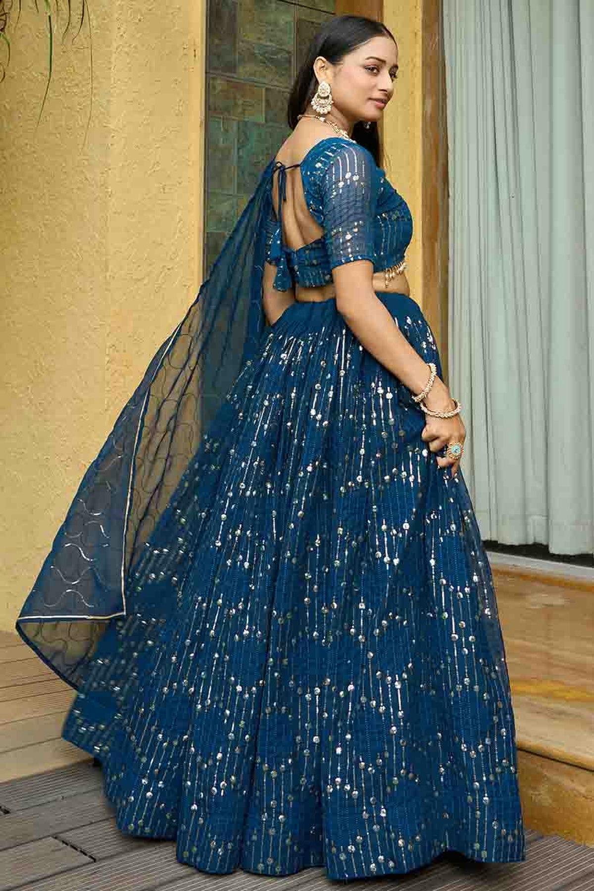 Teal Colour Georgette Semi Stitched Lehenga Choli VSLC1170085