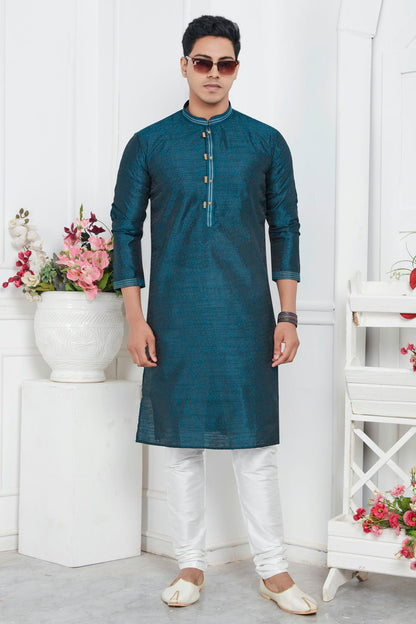Teal Colour Jacquard Silk Brocade Kurta Pajama VSKP1230214