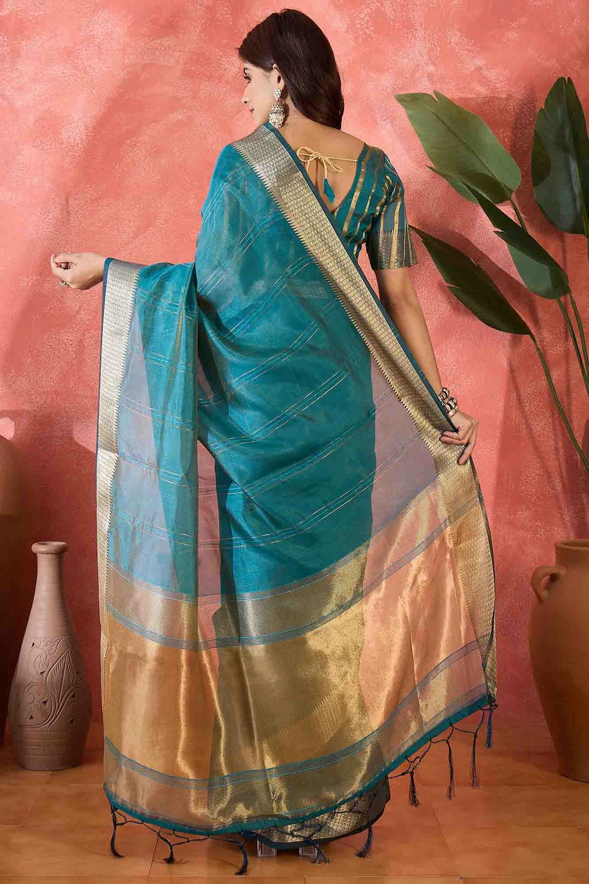 Teal Colour Khadi Organza Traditional Saree VSSD1113878