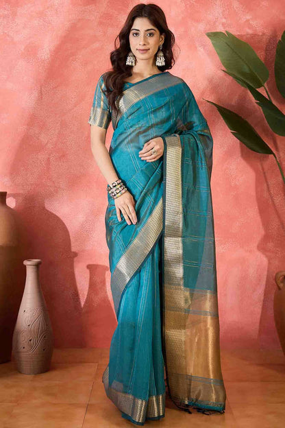 Teal Colour Khadi Organza Traditional Saree VSSD1113878