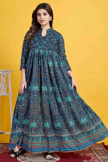 Teal Colour Muslin Stitched Anarkali Suit VSSS1140955