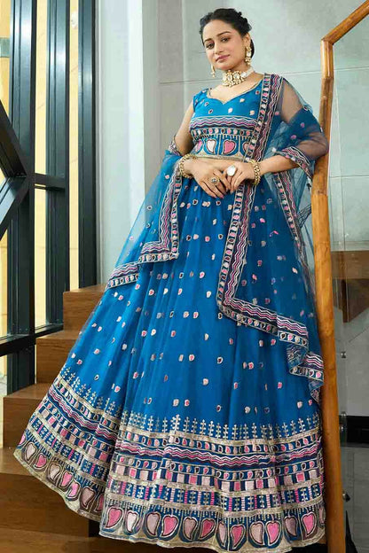 Teal Colour Net Semi Stitched Lehenga Choli VSLC1170093