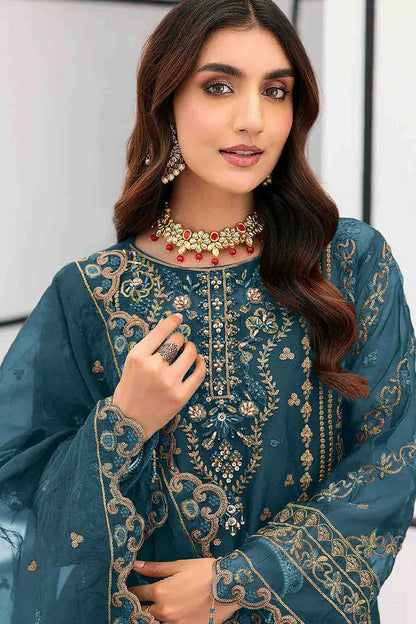 Teal Colour Organza Pakistani Suit VSSM1140853