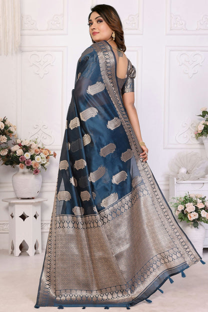 Teal Colour Organza Traditional Saree