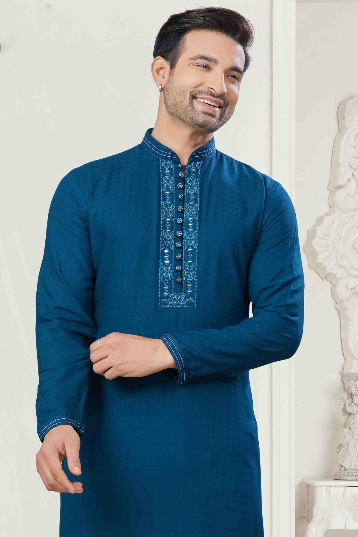 Teal Colour Pintex Work and Embroidery Cotton Kurta Pajama VSKP1113424