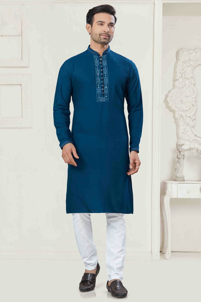 Teal Colour Pintex Work and Embroidery Cotton Kurta Pajama VSKP1113424