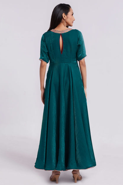 Teal Colour Pure Organza Indo Western Dress VSTP1080910