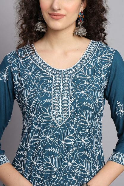 Teal Colour Rayon Kurti VSKR1111096