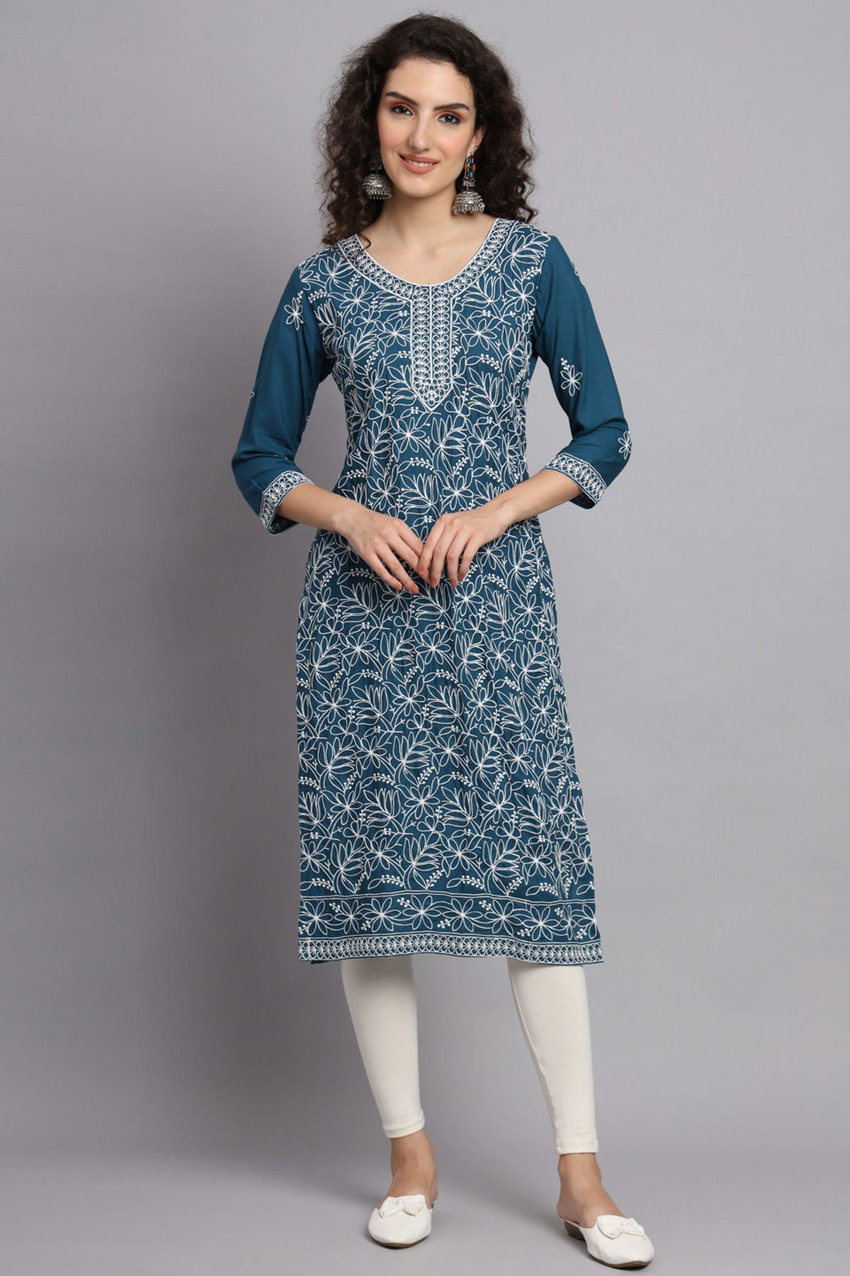 Teal Colour Rayon Kurti