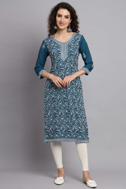 Teal Colour Rayon Kurti