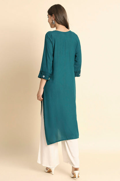 Teal Colour Rayon Kurti VSKR1111108