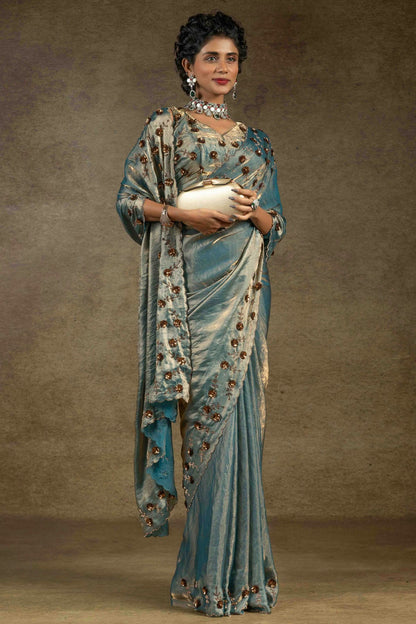 Teal Colour Satin Silk Designer Saree VSSD1121994