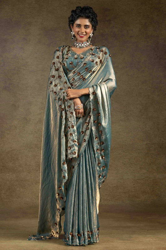 Teal Colour Satin Silk Designer Saree VSSD1121994
