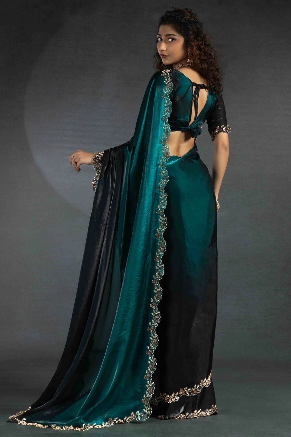 Teal Colour Satin Silk Designer Saree VSSD1122000