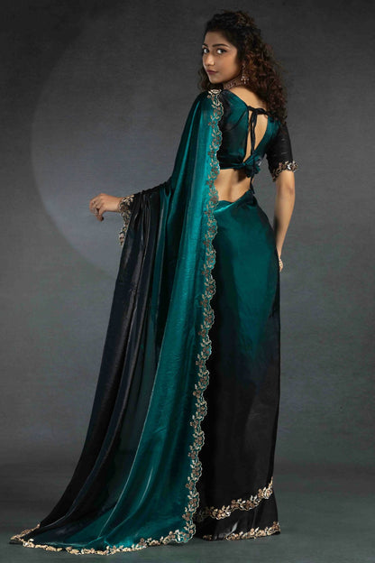 Teal Colour Satin Silk Designer Saree VSSD1122000