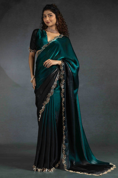 Teal Colour Satin Silk Designer Saree VSSD1122000