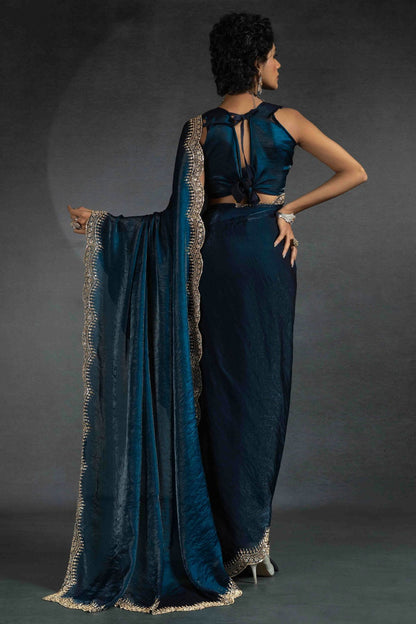 Teal Colour Satin Silk Designer Saree VSSD1122005