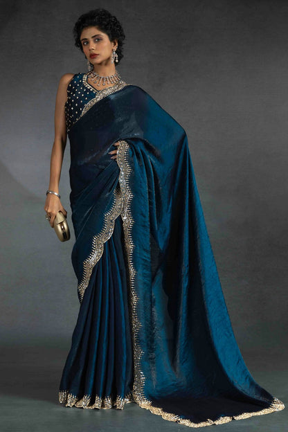 Teal Colour Satin Silk Designer Saree VSSD1122005