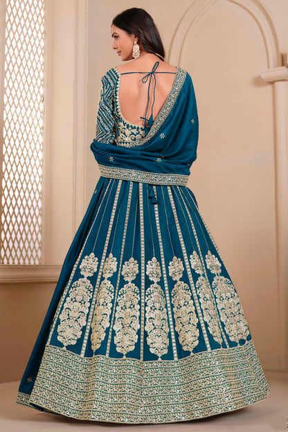 Teal Colour Semi Stitched Shimmer Art Silk Lehenga Choli