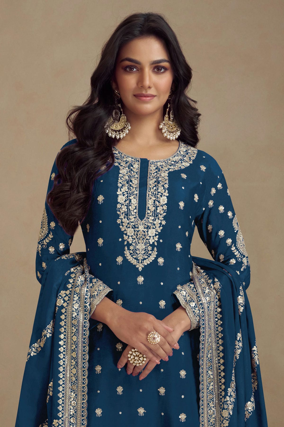 Teal Colour Semi Stitched Silk Palazzo Pant Suit VSSM1140361