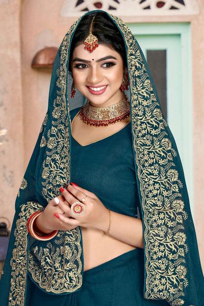 Teal Colour Silk Designer Saree VSLC1121344