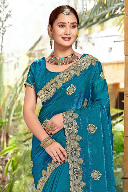 Teal Colour Silk Designer Saree VSSD1121970