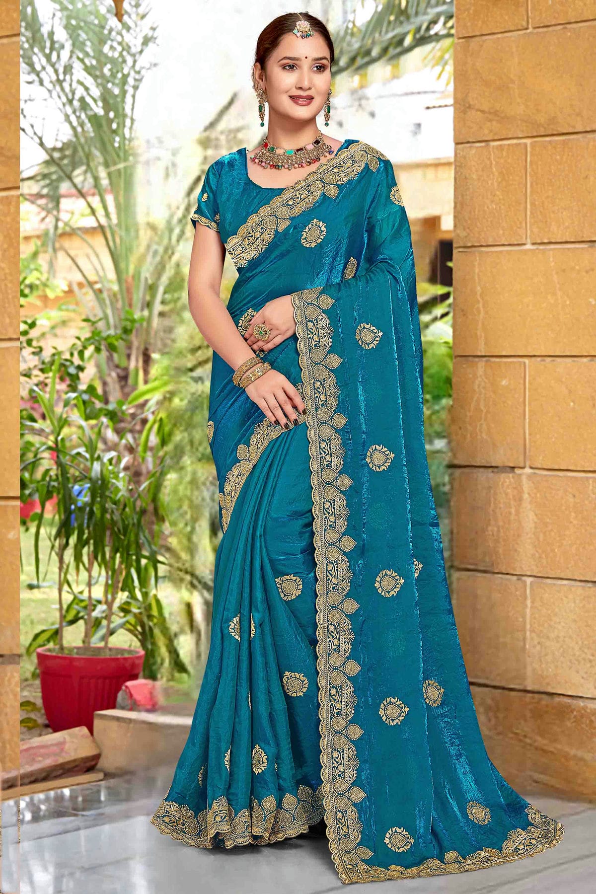 Teal Colour Silk Designer Saree VSSD1121970