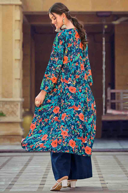 Teal Colour Silk Stitched Indo Western Suit VSSS1113943