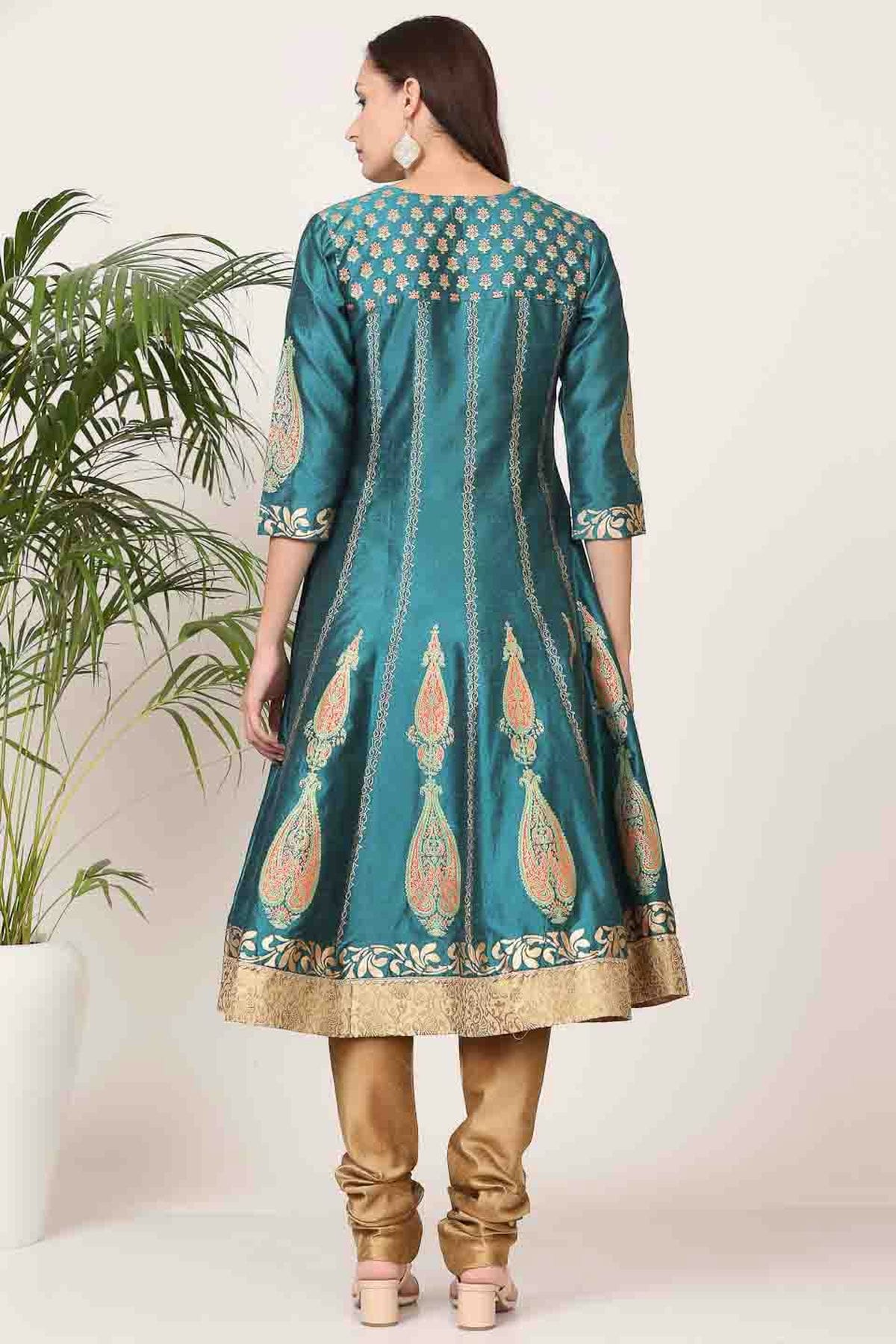 Teal Colour Silk Stitched Suit