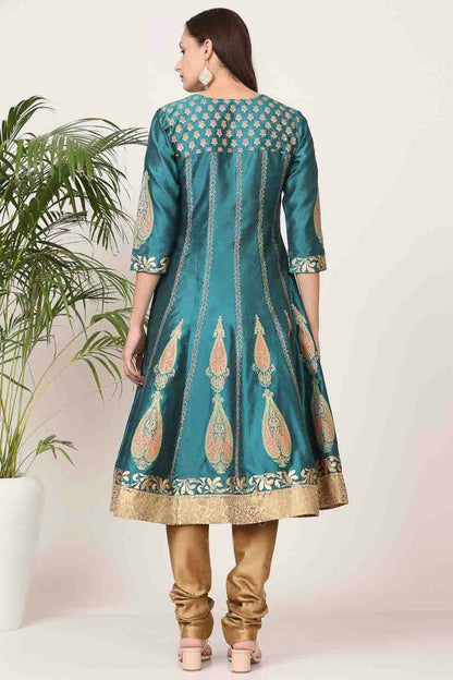 Teal Colour Silk Stitched Suit