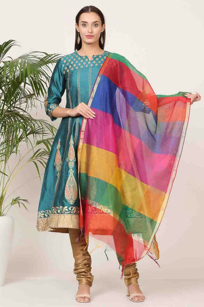 Teal Colour Silk Stitched Suit VSSS1112904