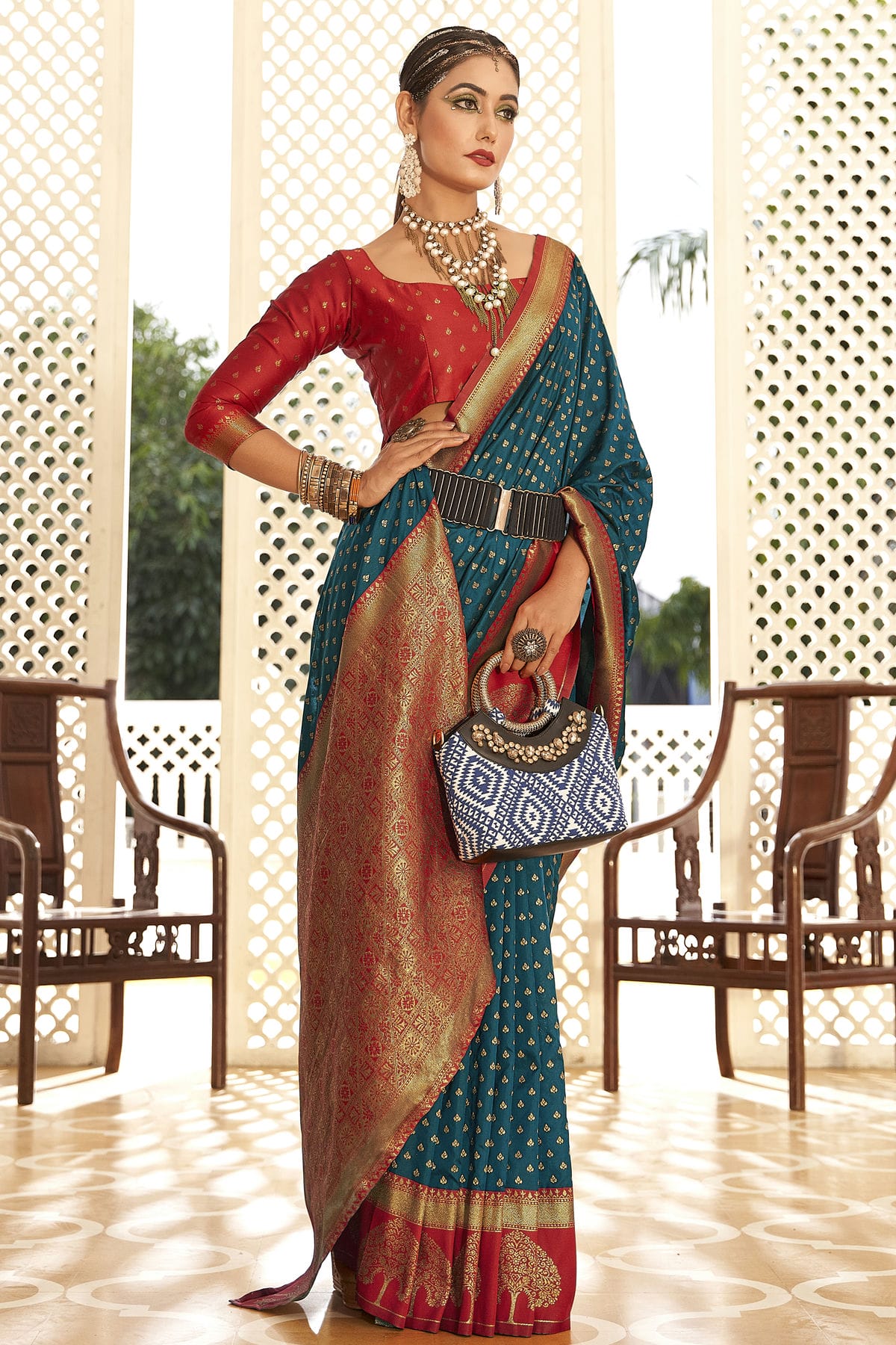 Teal Colour Soft Banarasi Silk Woven Work Saree VSSD1290091