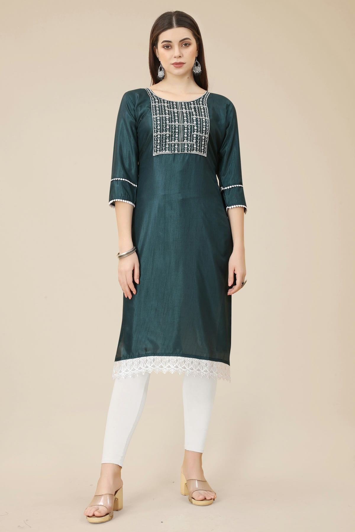 Teal Colour Soft Silk Kurti
