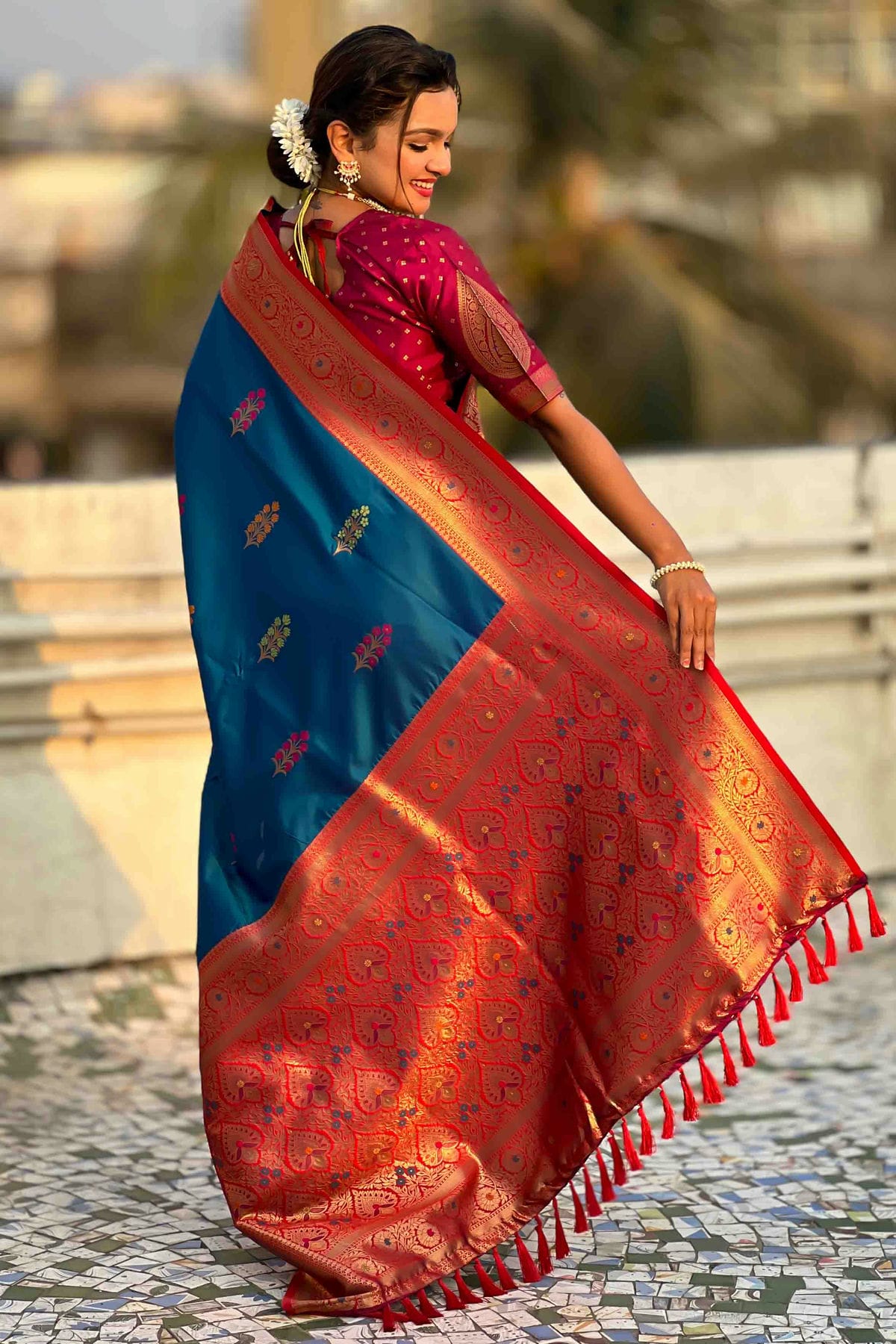 Teal Colour Soft Silk Meenakari Work Traditional Saree VSSD1113581