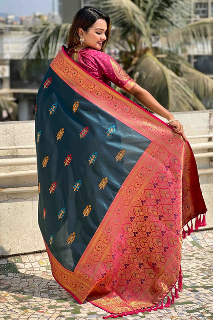Teal Colour Soft Silk Meenakari Work Traditional Saree VSSD1113583