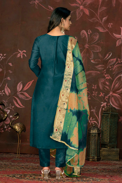 Teal Colour Unstitched Modal Cotton Pant Style Suit VSUS1161239