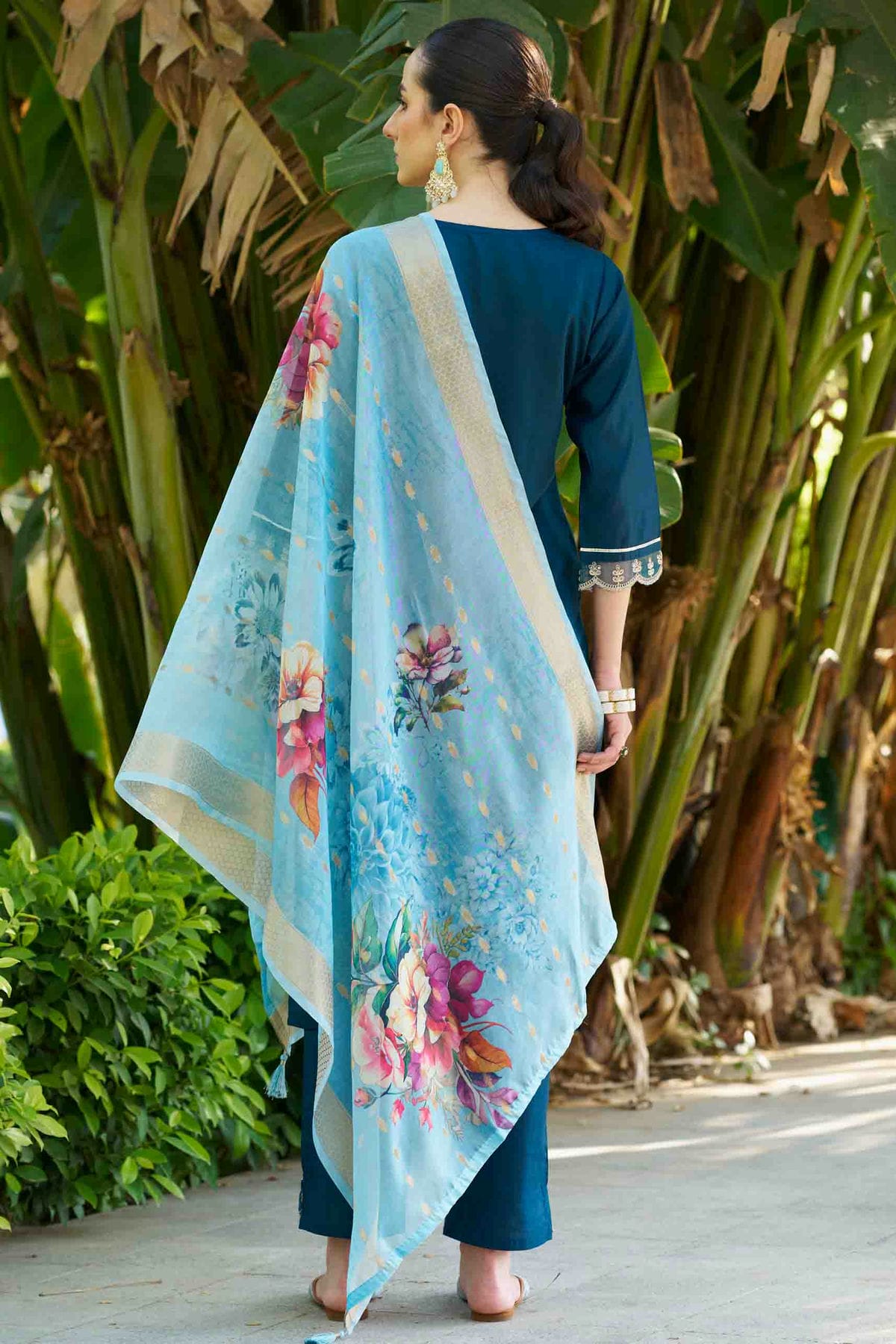 Teal Colour Viscose Rayon Embroidery Pant Style Suit VSSS1113628