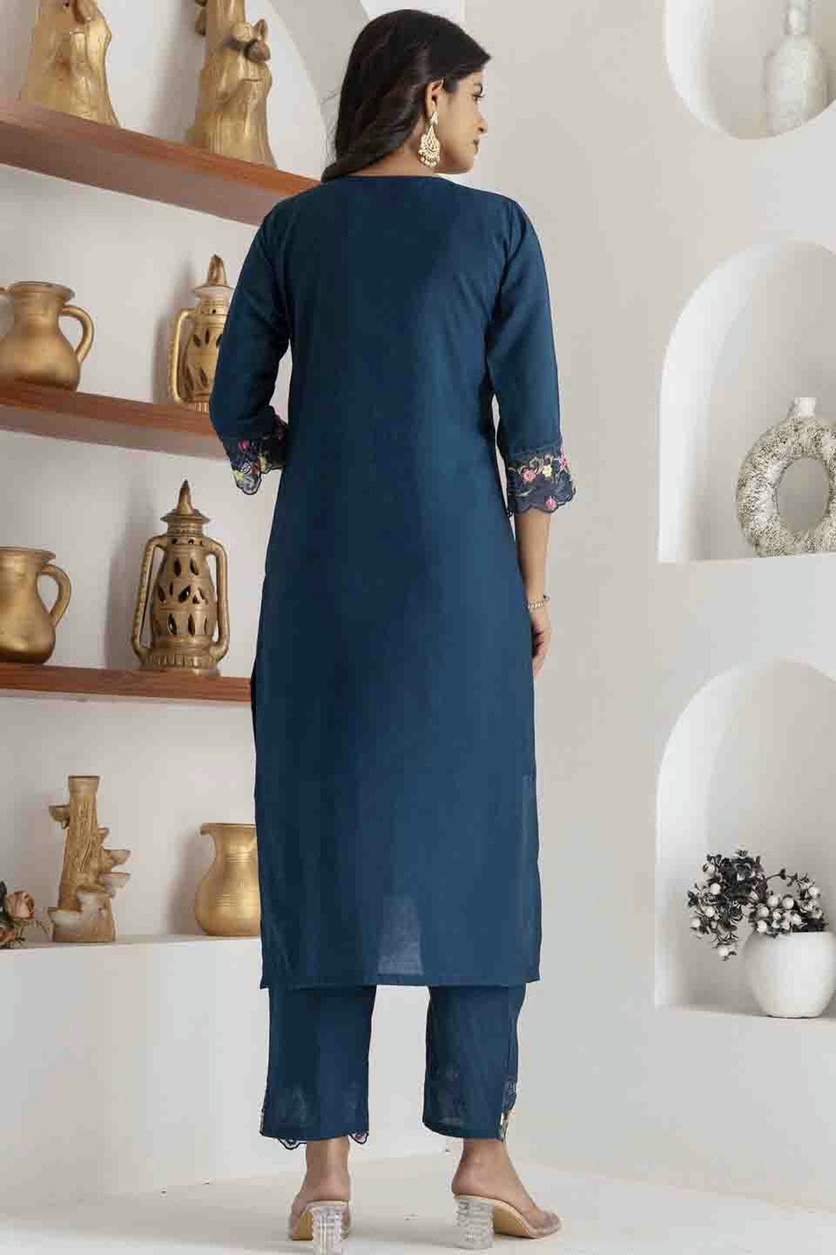 Teal Colour Viscose Silk Embroidery Pant Style Suit VSSS1113619