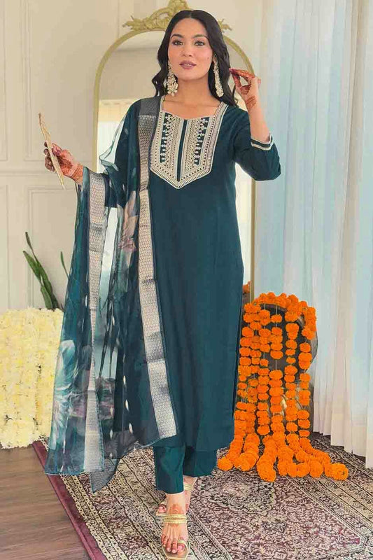 Teal Colour Viscose Stitched Suit VSSS1112991