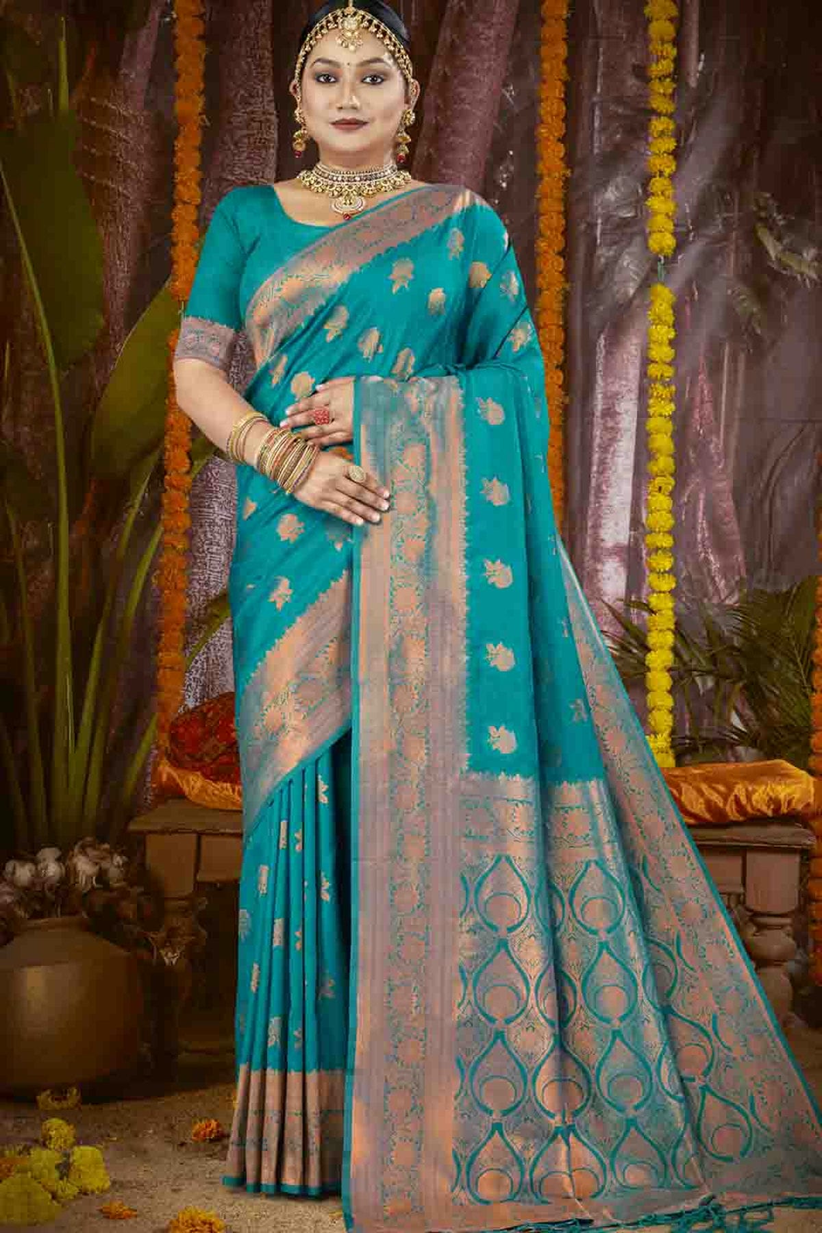 Teal Colour Woven Work Silk Traditional Saree VSSD1103426