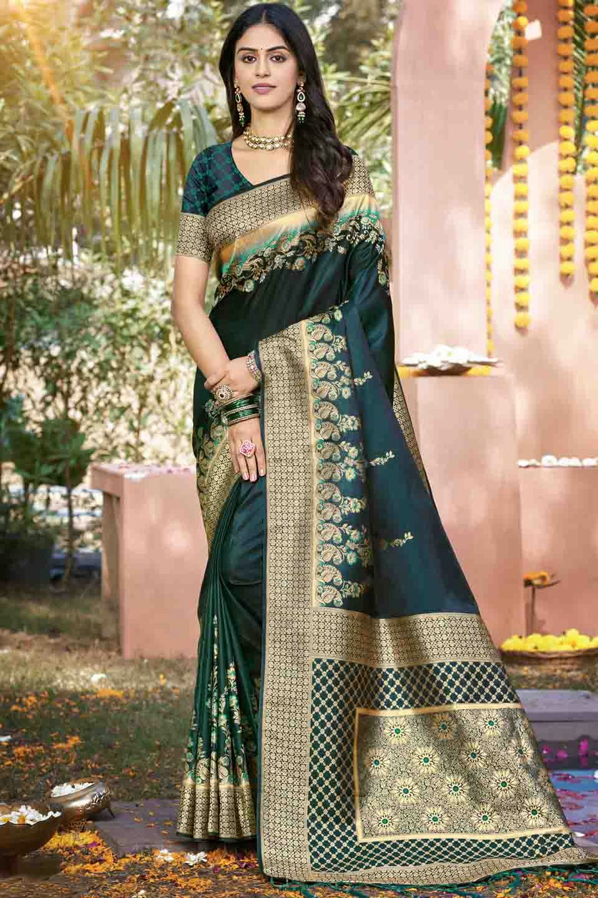 Teal Colour Woven Work Silk Traditional Saree VSSD1103505