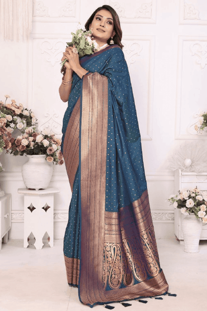Teal Colour Woven Work Soft Silk Traditional Saree