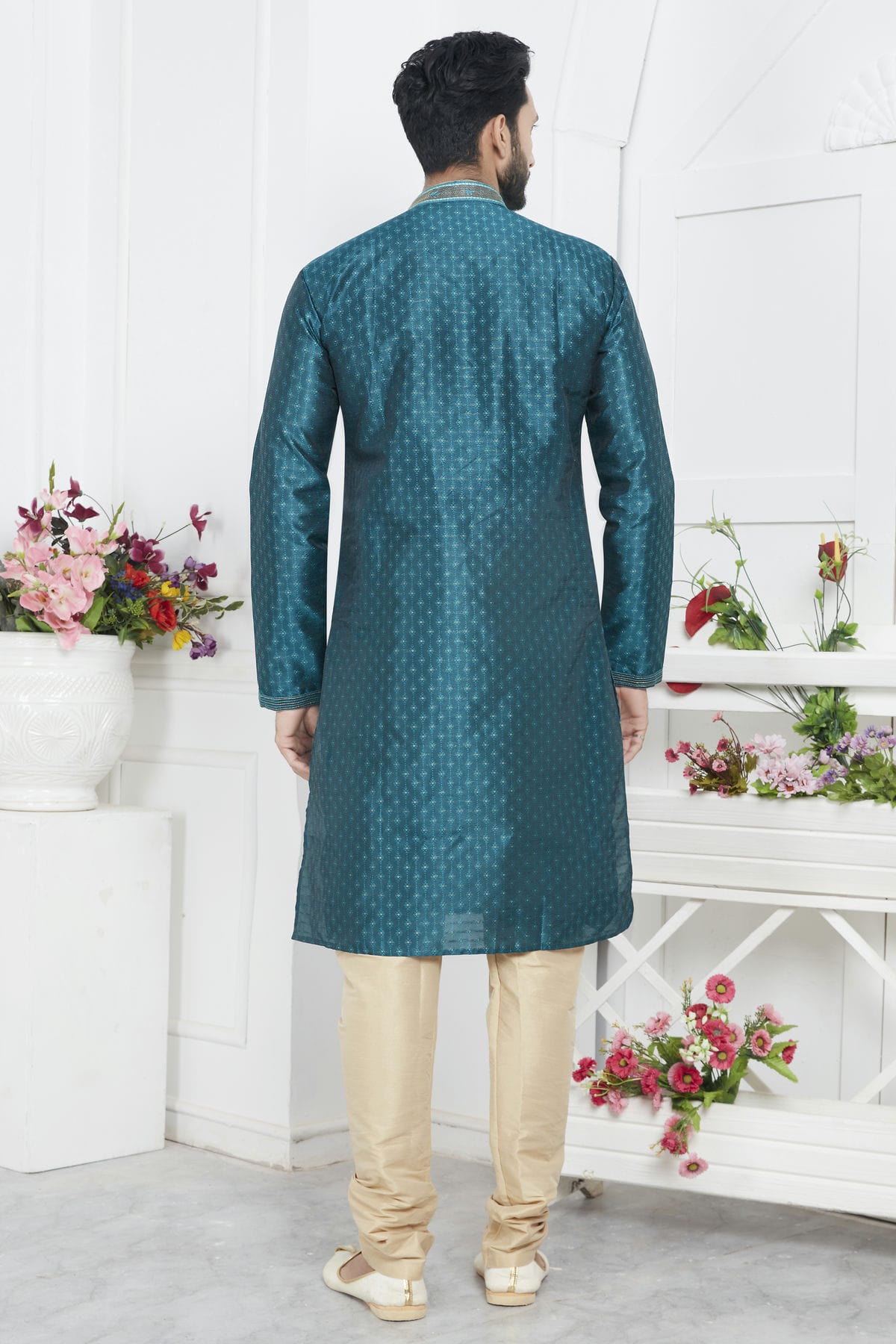 Teal Green Colour Jacquard Silk Brocade Kurta Pajama VSKP1230216