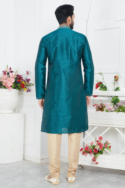 Teal Green Colour Jacquard Silk Brocade Kurta Pajama VSKP1230216