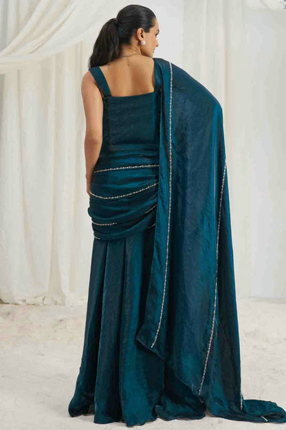 Teal Organza Hand Work Ready To Wear Saree VSSD1080978