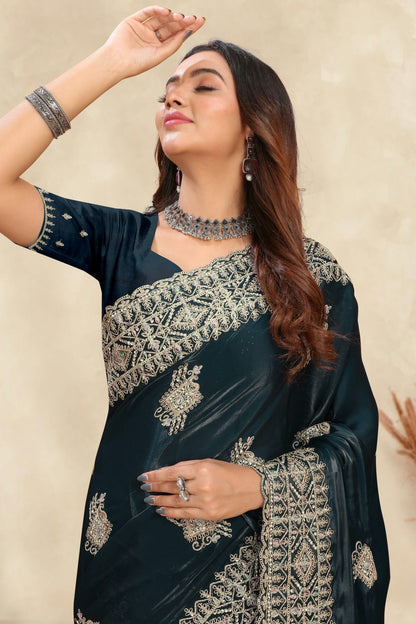 Teal Colour Crepe Silk Saree VSSD1090999