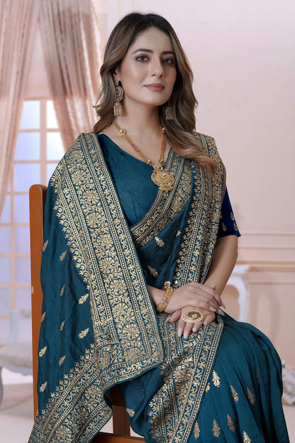 Teal Colour Vichitra Silk Saree VSSD1090897