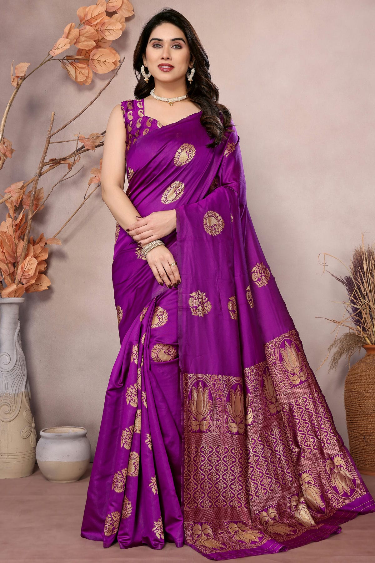 Violet Colour Banarasi Silk Saree