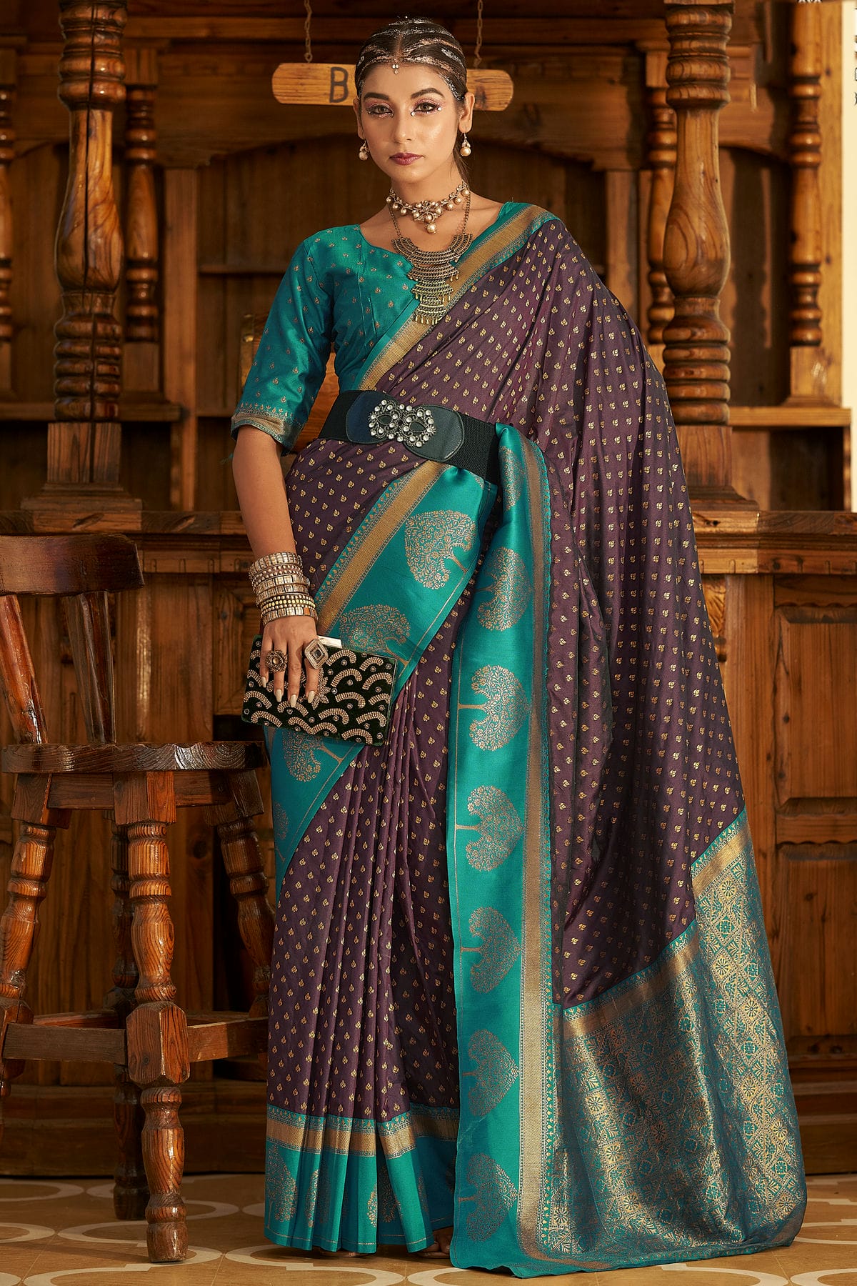 Violet Colour Soft Banarasi Silk Woven Work Saree