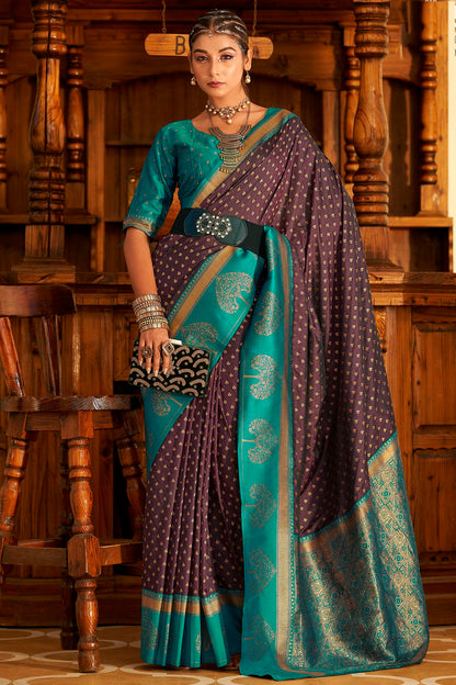 Violet Colour Soft Banarasi Silk Woven Work Saree